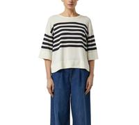 Strandpullover COMMA, Damen, Gr. M (38), ecru stripe, Strick, Obermaterial: 62% Lyocell, 32% Baumwolle, 6% Polyester, Glitzerstreifen, gestreift, hüftbedeckend, Rundhals, Pullover, 3/4-Arm mit Glitzer