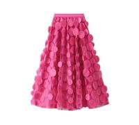 Strandrock Faltenrock Damen Midi Plisseerock Elegent Elastisch Chiffon Rock Sommer (Hot Pink, One Size)