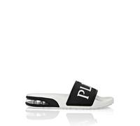 Strandschuh PLEIN SPORT "Flache Gummisandalen", Damen, Gr. 41, Normalschaft, schwarz-weiß (0102, weiß, schwarz), Schuhe Strandschuh (27087059-41) 0102, weiß, schwarz