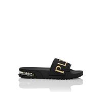 Strandschuh PLEIN SPORT "Flache Gummisandalen", Damen, Gr. 47, Normalschaft, schwarz (0202, schwarz, schwarz), Schuhe Strandschuh (85423330-47) 0202, schwarz, schwarz