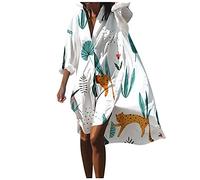 Strandshirt Damen Sommer Oversize Strandbluse Sommer Lang Baumwolle | Sommerkleid Geblümt Strandkleid Luftig Strandponcho V-Ausschnitt Sommerkleider Cover Up Longshirt Strandhemd