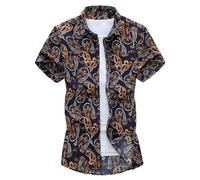 Strandshirt Herren Sommer Komfortabel Druck Muster Design Hawaii Hemd Herren Outdoor Reise Vintage Casual Shirt Herren Urlaub Lose Leinenhemd Herren ZX-05 XL