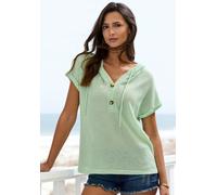 Strandshirt LASCANA "aus sommerlichem Waffelstrick", Damen, Gr. 32/34, blau (lime), Strick, Obermaterial: 64% Polyester, 34% Viskose, 2% Elasthan, leicht transparent, unifarben, lässig geschnitten nor