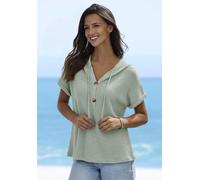 Strandshirt LASCANA "aus sommerlichem Waffelstrick", Damen, Gr. 36/38, blau (mint), Strick, Obermaterial: 64% Polyester, 34% Viskose, 2% Elasthan, leicht transparent, unifarben, lässig geschnitten nor