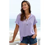 Strandshirt LASCANA "aus sommerlichem Waffelstrick", Damen, Gr. 44/46, blau (flieder), Strick, Obermaterial: 64% Polyester, 34% Viskose, 2% Elasthan, leicht transparent, unifarben, lässig geschnitten