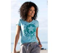 Strandshirt VENICE BEACH, Damen, Gr. 36/38, grün (türkis, meliert), Jersey, Obermaterial: 60% Baumwolle, 40% Polyester, figurumspielend hüftlang, Shirts, mit Logo-Druck aus melierter Ware, Vintage-Loo