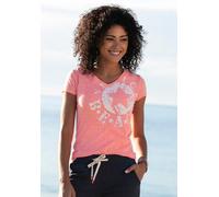 Strandshirt VENICE BEACH, Damen, Gr. 48/50, orange (neonkoralle, meliert), Jersey, Obermaterial: 60% Baumwolle, 40% Polyester, figurumspielend hüftlang, Shirts, mit Logo-Druck aus melierter Ware, Vint