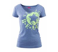 Strandshirt VENICE BEACH, Damen, Gr. 52/54, blau (blau, meliert), Jersey, Obermaterial: 60% Baumwolle, 40% Polyester, figurumspielend hüftlang, Shirts, mit Logo-Druck aus melierter Ware, Vintage-Look,