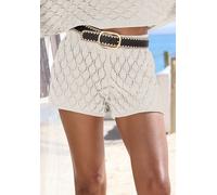 Strandshorts FRENCH CONNECTION "aus luftigem, leicht transparentem Strick", Damen, Gr. 46, N-Gr, creme, Strick, Obermaterial: 50% Baumwolle, 50% Polyacryl, unifarben, figurumspielend kurz, Hosen Stran