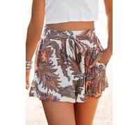 Strandshorts LASCANA "aus luftig-leichter Viskose", Damen, Gr. 38, N-Gr, bunt (weiß, bedruckt), Jersey, Obermaterial: 100% Viskose, figurumspielend kurz, Hosen Strandshorts, mit Bindeband, elastischer