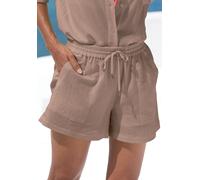 Strandshorts VIVANCE BY LASCANA "mit luftig-leichtem Bein", Damen, Gr. 38, N-Gr, taupe, Web, Obermaterial: 100% Baumwolle, Strukturmuster, unifarben, figurumspielend kurz, Hosen Strandshorts, aus Stru