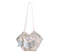 Strandtasche aus PU-Leder mit Blumenmuster, Schultertasche, geräumige Handtasche, schlichte, modische Tasche mit Schleife, blau, Einheitsgrö