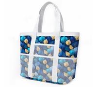 Strandtasche Blaue Goldene Blätter Strandtasche mit Reißverschluss Handtaschen Beach Bag Handbag Faltbar Einkaufstasche Sandschutz Strandtaschen Badetasche Strand Tasche Pool Bag 33x32cm/1 Stück