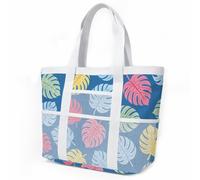 Strandtasche Buntes Tropisches Blatt Strandtasche mit Reißverschluss Handtaschen Beach Bag Handbag Faltbar Einkaufstasche Sandschutz Strandtaschen Badetasche Strand Tasche Pool Bag 33x32cm/1 Stück