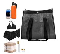 Strandtasche - große Wiederverwendbare Netztasche für Zuhause und Garten, Aufbewahrung für Urlaub, Kreuzfahrt, Camping, See, Outdoor, Boot, Familie, Schwarz, Refer to Description
