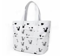 Strandtasche Schwarze Katze Weiß Strandtasche mit Reißverschluss Handtaschen Beach Bag Handbag Faltbar Einkaufstasche Sandschutz Strandtaschen Badetasche Strand Tasche Pool Bag 33x32cm/2 Stück