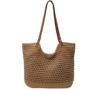 Strandtasche Strohtasche Tote Bag Für Damen, Sommer Stroh Handtasche Umhängetasche Korbtasche Groß Schultertasche Tragetasche, Boho Gehäkelte Shopper Tasche Für Reisen Einkaufen Urlaub(Stil C)