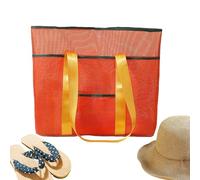 Strandtaschen für Damen | Große Kapazität Wasserdichte Netztasche | Faltbare Sandfeste Strandtasche für Pool - für Handtuch Brille Kostüm Make-up Reise, Orange, riferimento alla descrizione