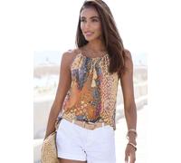 Strandtop BUFFALO, Damen, Gr. 32/34, bunt (orange, blau bedruckt), Jersey, Obermaterial: 100% Viskose, bedruckt, modisch, figurumspielend hüftlang, amerikanischer Ausschnitt, ohne Ärmel, Tops, mit Ani