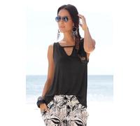 Strandtop BUFFALO, Damen, Gr. 40/42, schwarz, Jersey, Obermaterial: 100% Viskose, unifarben, figurumspielend hüftlang, V-Ausschnitt, Tops Strandtop, mit leichter Raffung am Ausschnitt, Tanktop, Cut-Ou