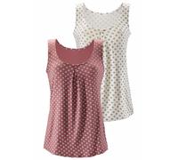Strandtop LASCANA "mit schönem Druck", Damen, Gr. 36/38, lila (beere, creme), Single Jersey, Obermaterial: 95% Viskose (LENZING™ ECOVERO™), 5% Elasthan, gemustert, figurumspielend, tiefer Rundhals, To