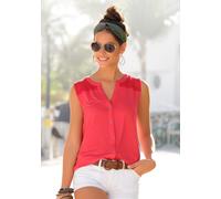 Strandtop S.OLIVER, Damen, Gr. 36/38, orange (koralle), Jersey, Obermaterial: 95% Viskose, 5% Elasthan. Spitze: 95% Polyamid, 5% Elasthan, figurumspielend hüftlang, V-Ausschnitt, Tops Strandtop, mit S