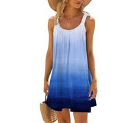 Strandtunika Damen Sommer, Strandkleider Damen Sommer Kurz Sommerkleid Bikini Cover Up Strandkleid Strand Kleider Casual Ärmellos Tshirt Kleid Minikleid, Dunkelblau, S