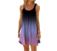 Strandtunika Damen Sommer, Strandkleider Damen Sommer Kurz Sommerkleid Bikini Cover Up Strandkleid Strand Kleider Casual Ärmellos Tshirt Kleid Minikleid, Lila, S