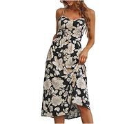 Strandurlaub Partykleid für Frauen Tube Top Sling Damenkleider Vintage Blumendruck Knopfrock knielange Kleider