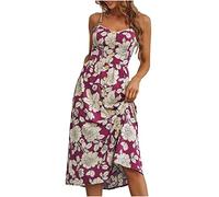 Strandurlaub Partykleid für Frauen Tube Top Sling Damenkleider Vintage Blumendruck Knopfrock knielange Kleider