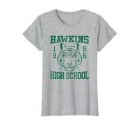 Stranger Things 1986 Hawkins High School T-Shirt, Damen, Grau Meliert, L