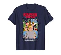 Stranger Things Christmas Eleven & Co Frohe Feiertage T-Shirt, Unisex Erwachsene, Kurzarm, Blau, S, Lizenziertes Stranger Things Weihnachtsdesign