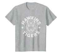 Stranger Things Hawkins Tigers Paws Weißes Logo T-Shirt, Kinder, Grau Meliert, 104