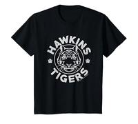 Stranger Things Hawkins Tigers Paws Weißes Logo T-Shirt, Kinder, Schwarz, 140
