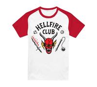 Stranger Things Hellfire Club Raglan Baseball T-Shirt mit kurzen Ärmeln, Weiß Rot, M