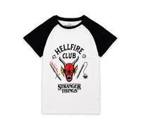 Stranger Things Hellfire Club Raglan T-Shirt for Kids | Boys Girls Hawkins Society Eddie Black & White Outfit | Season 4 Merchandise 13-14 Jahre
