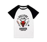 Stranger Things Hellfire Club Raglan T-Shirt for Kids | Boys Girls Hawkins Society Eddie Black & White Outfit | Season 4 Merchandise 9-10 Jahre
