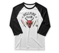 Stranger Things Herren Hellfire Club Raglan 3/4-ärmeln T-Shirt, Weiß/Schwarz, Medium