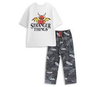 Stranger Things Herren-Pyjama-Set mit weißem Logo, kurzärmelig und langem Bein | Retro-Nachtwäsche zum Schlafen und Entspannen | Mit kultigem TV-Show-Design Merch