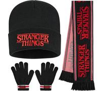 Stranger Things Mütze Kinder Handschuhe & Schal Winter Set, Warme Beanie Wintermütze, Lizenziert, Geschenke für Jungs