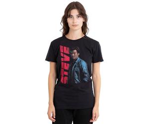 Stranger Things Steve Neo Homage Ladies T Shirt, Black, Small