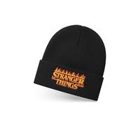 Stranger Things Unisex Beanie Mütze in Schwarz | Gestrickte Wintermütze mit gesticktem Flames-Logo für Männer und Frauen | Warme Mütze für Erwachsene, Einheitsgröße