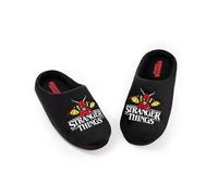 Stranger Things Unisex-Kinder-Pantoffeln mit schwarzem Logo | Hausschuhe zum Entspannen | Bequeme Hausschuhe mit TV-Show-Design Merch