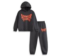 Stranger Things Unisex Kinder-Sweatshirt und Jogginghose in Schwarz | Langärmliges Kapuzenshirt mit Cartoon-Logo | Bequeme Loungewear für Spieltreffen und Schule Merchandise