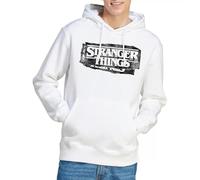 Stranger Things Unisex Punk Logo Hoodie, White Hooded Sweatshirt, XL