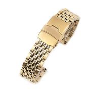 StrapHabit Ersatz-Uhrenarmband für Q Timex, passend für 36 mm, 38 mm, 40 mm, M79, GMT, Chronograph - TQ18 Schnellverschluss-Armband mit Reis-Perlen, Edelstahl, Vintage, Bor, 18 mm, Gelbgold