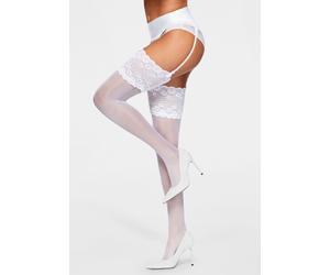 Strapsstrümpfe LASCANA, Damen, Gr. 39/42, weiß, Elasthan, Polyamid, transparent, uni, elastisch, Socken, mit elastischer Spitze (366596-39) weiß