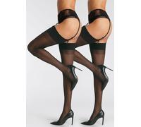 Strapsstrümpfe LASCANA Gr. 44/46, schwarz (2x schwarz) Damen Socken Strapsstrümpfe mit Naht (23660032-44)
