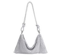 Strass-Geldbörse für Frauen, schicke glitzernde Abend-Handtasche, glänzende Hobo-Tasche, funkelnde Umhängetasche für Party, Hochzeit, Abendessen, großsilber