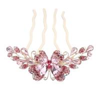 Strass Haarkamm Clip für Hochzeit und Besondere Anlässe, Rosa, Metall | Vintage Haaraccessoire für Frauen und Mädchen, 4-zackig, Leichter Schmuck, Passt zu Vielen Haarfarben
